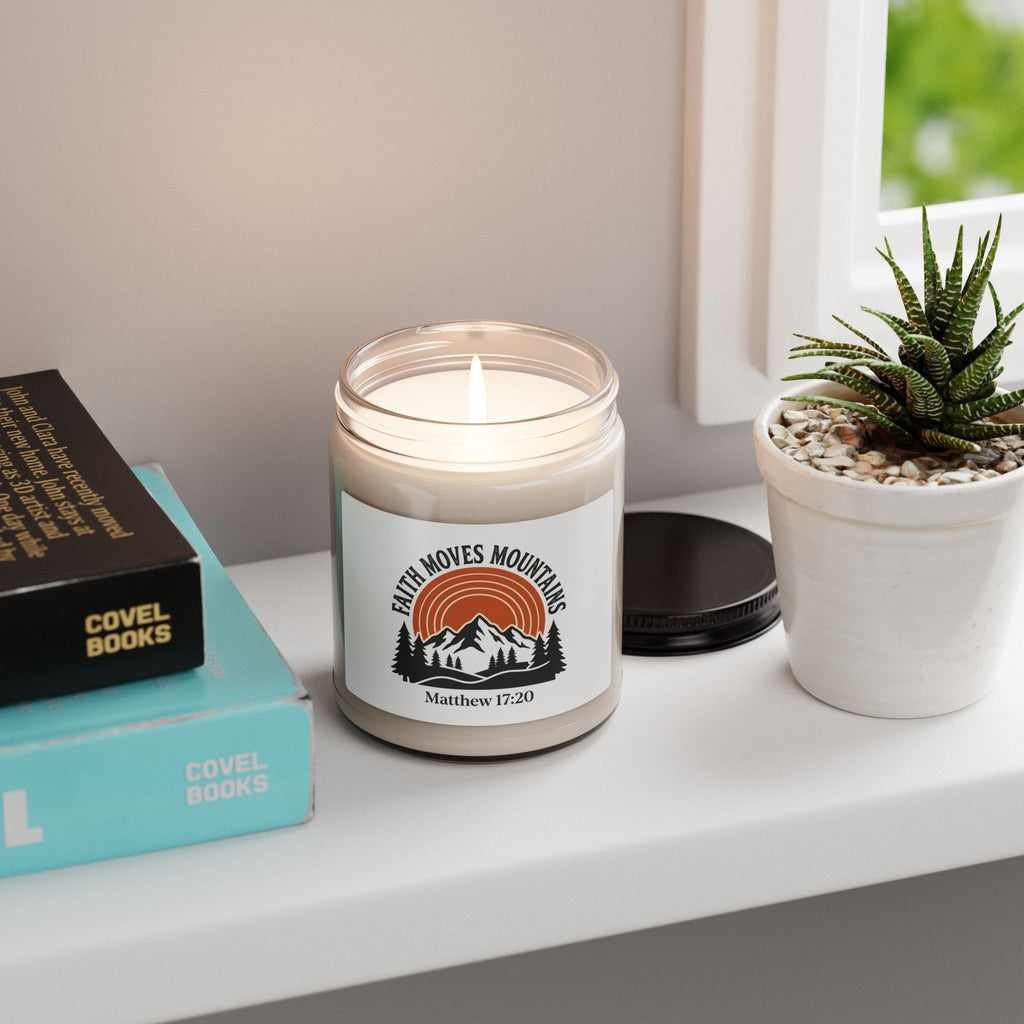 Soy Candle — “Faith Moves Mountains” Matthew 17:20 Scented Jar (9oz)