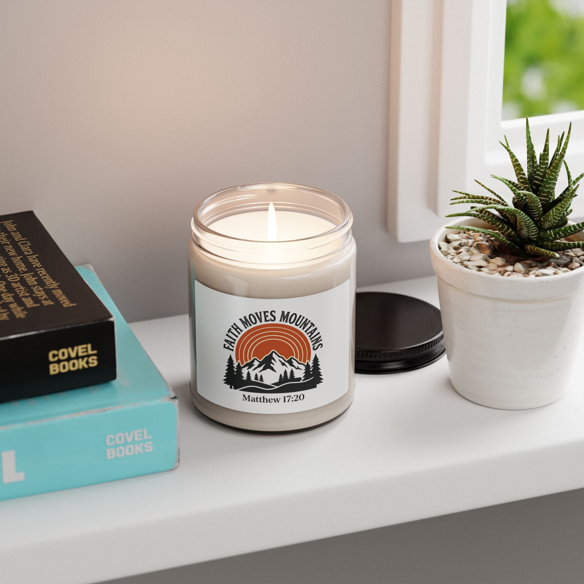 Soy Candle — “Faith Moves Mountains” Matthew 17:20 Scented Jar (9oz)