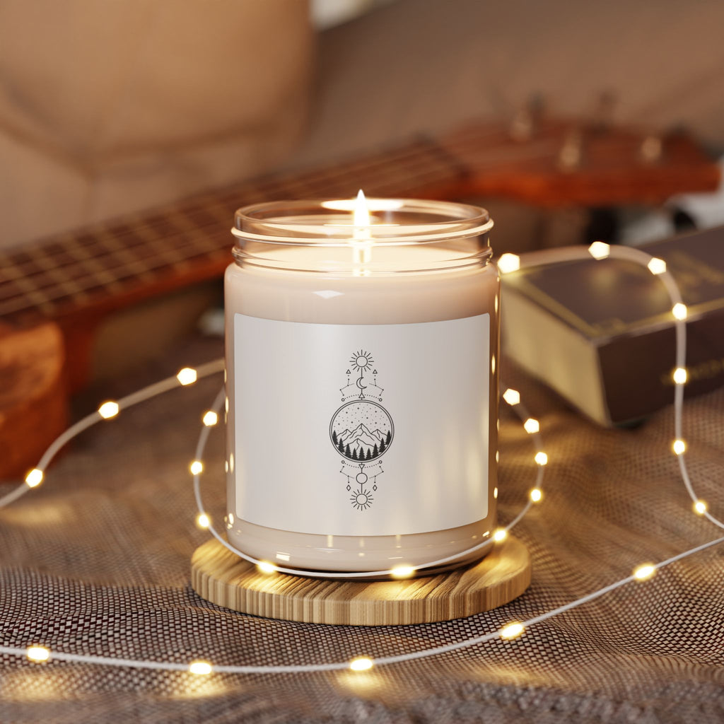 Mountain Moon Soy Candle — 9oz Scented Jar (Boho Celestial Nature Design)