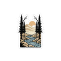 Nature River Scene Sticker — Mountain Sunrise Kiss-Cut Decal