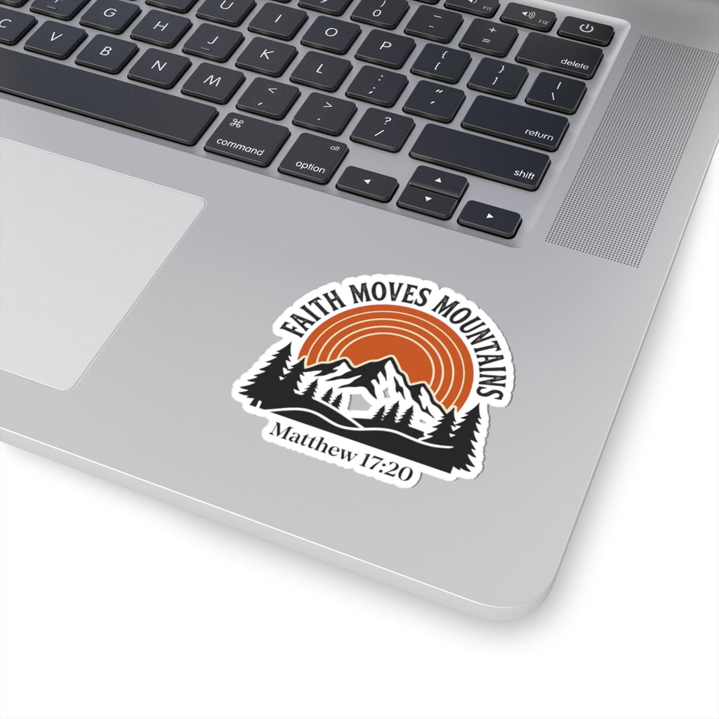 Faith Moves Mountains Sticker — Matthew 17:20 Mountain Sunset Vinyl Sticker