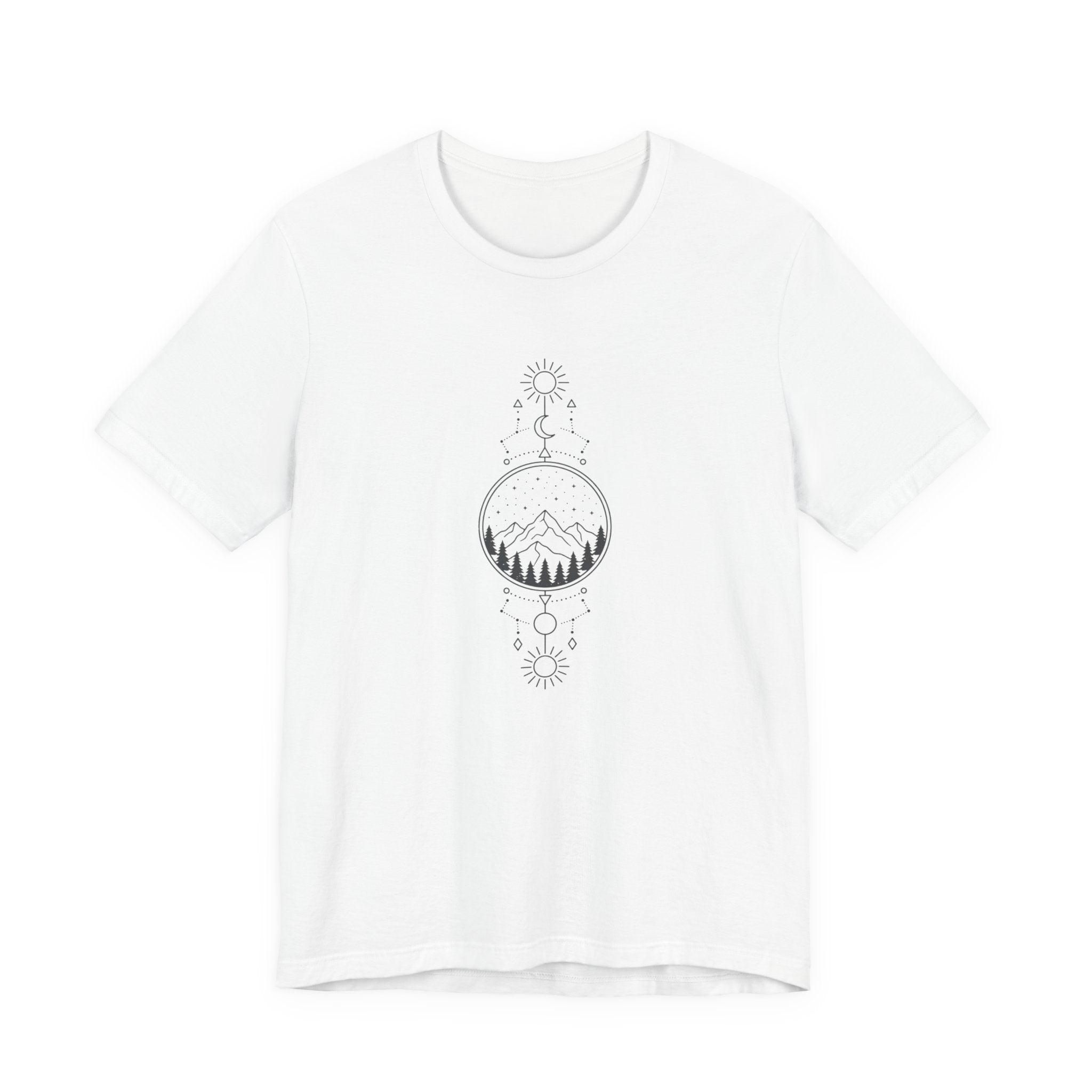 Mountain Moon Phases Tee — Minimalist Nature Graphic T-Shirt