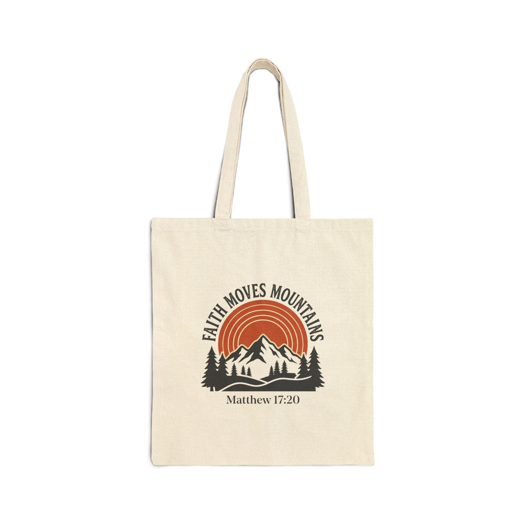 Faith Moves Mountains Tote Bag — Matthew 17:20 Canvas Grocery & Church Tote