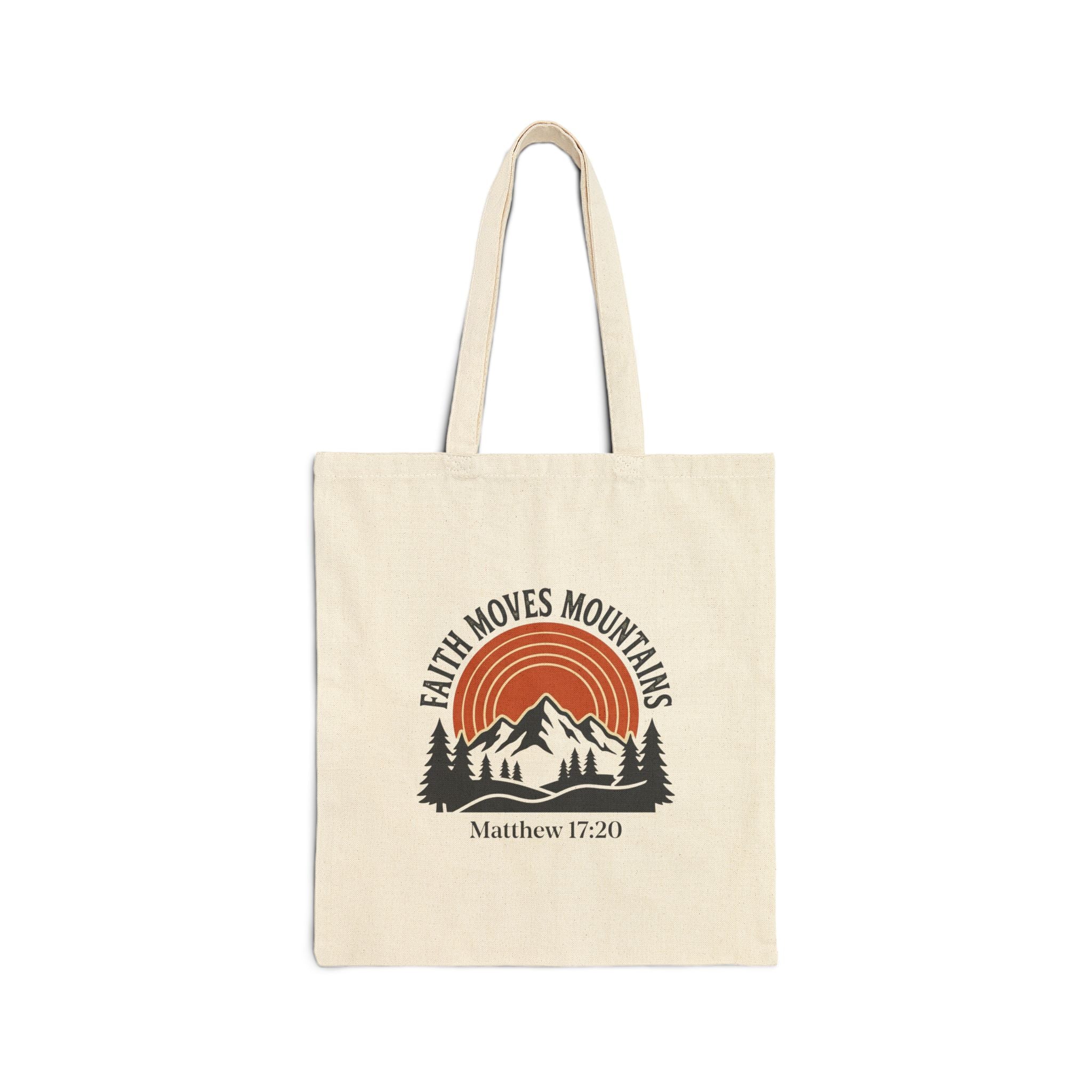 Faith Moves Mountains Tote Bag — Matthew 17:20 Canvas Grocery & Church Tote