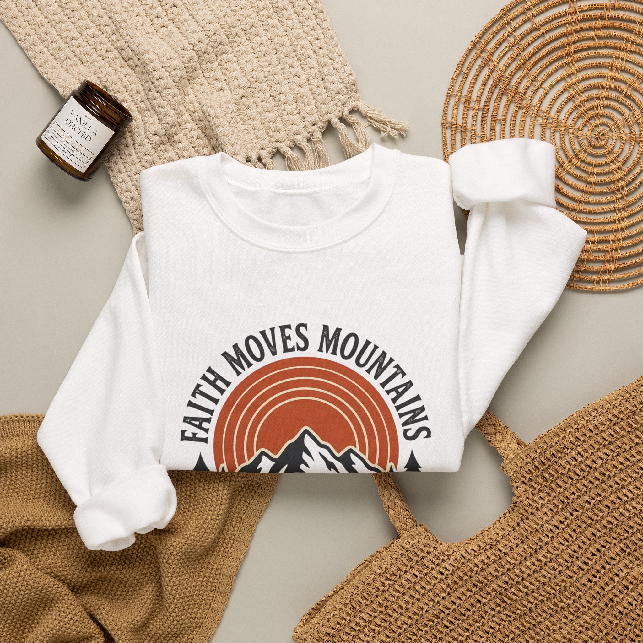 Faith Moves Mountains Sweatshirt — Matthew 17:20 Christian Graphic Crewneck