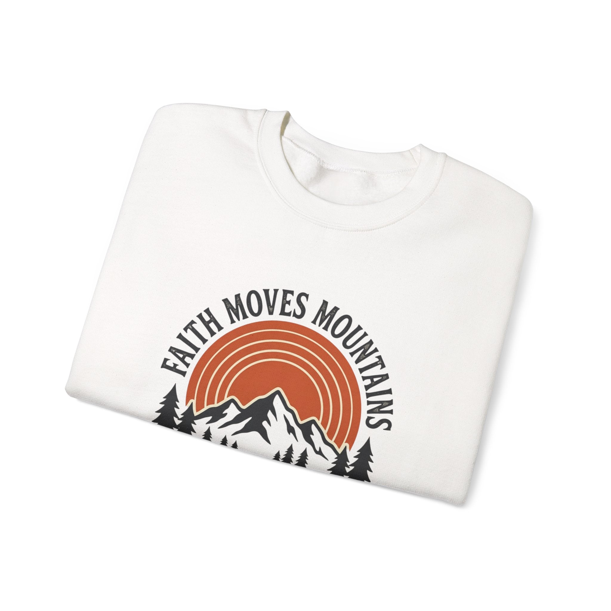 Faith Moves Mountains Sweatshirt — Matthew 17:20 Christian Graphic Crewneck