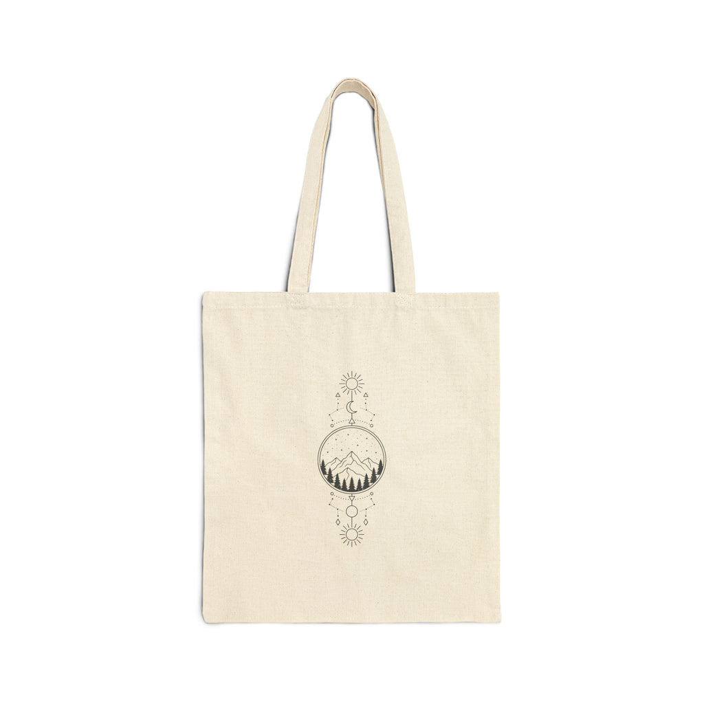 Celestial Forest Tote — Minimal Moon & Pine Canvas Bag