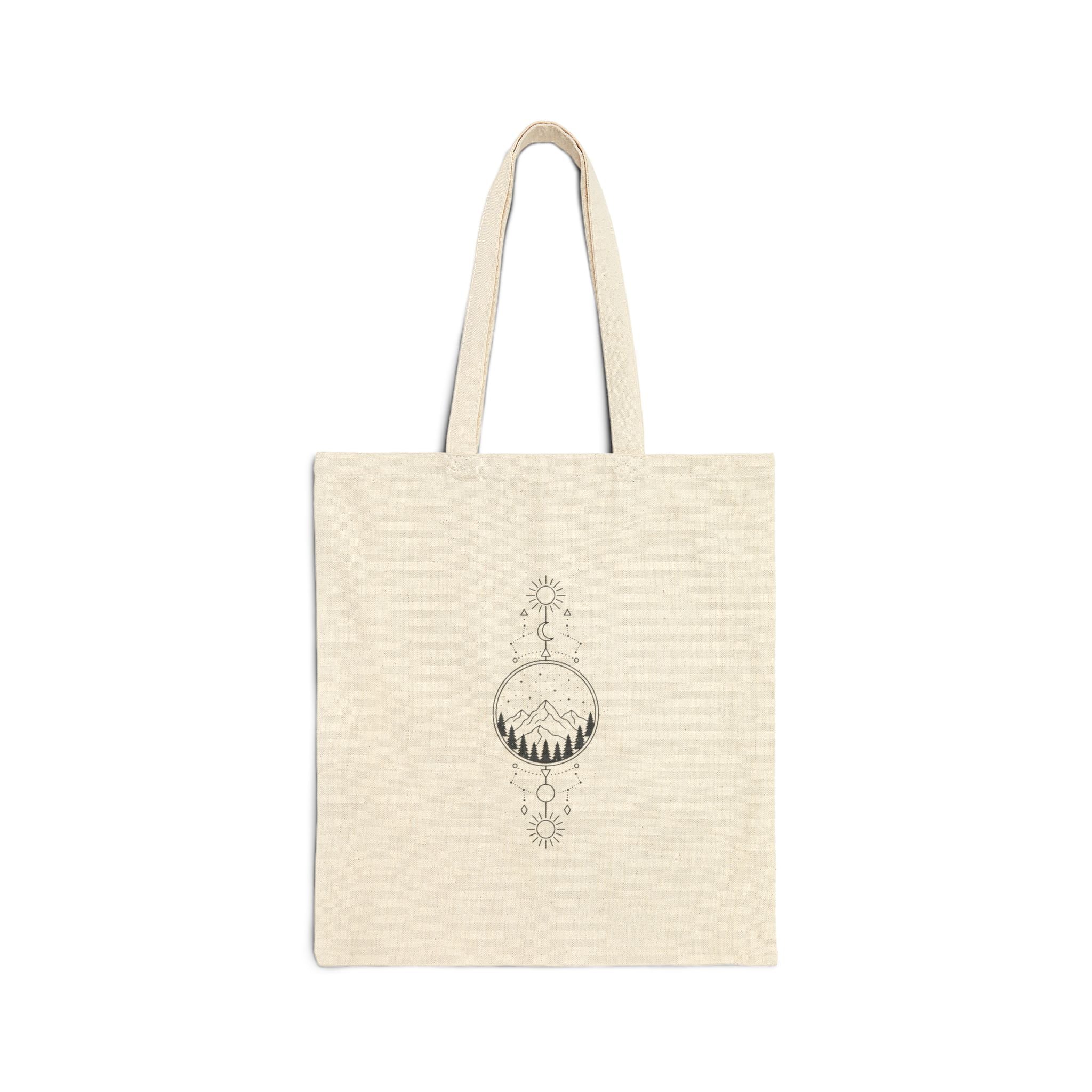 Celestial Forest Tote — Minimal Moon & Pine Canvas Bag