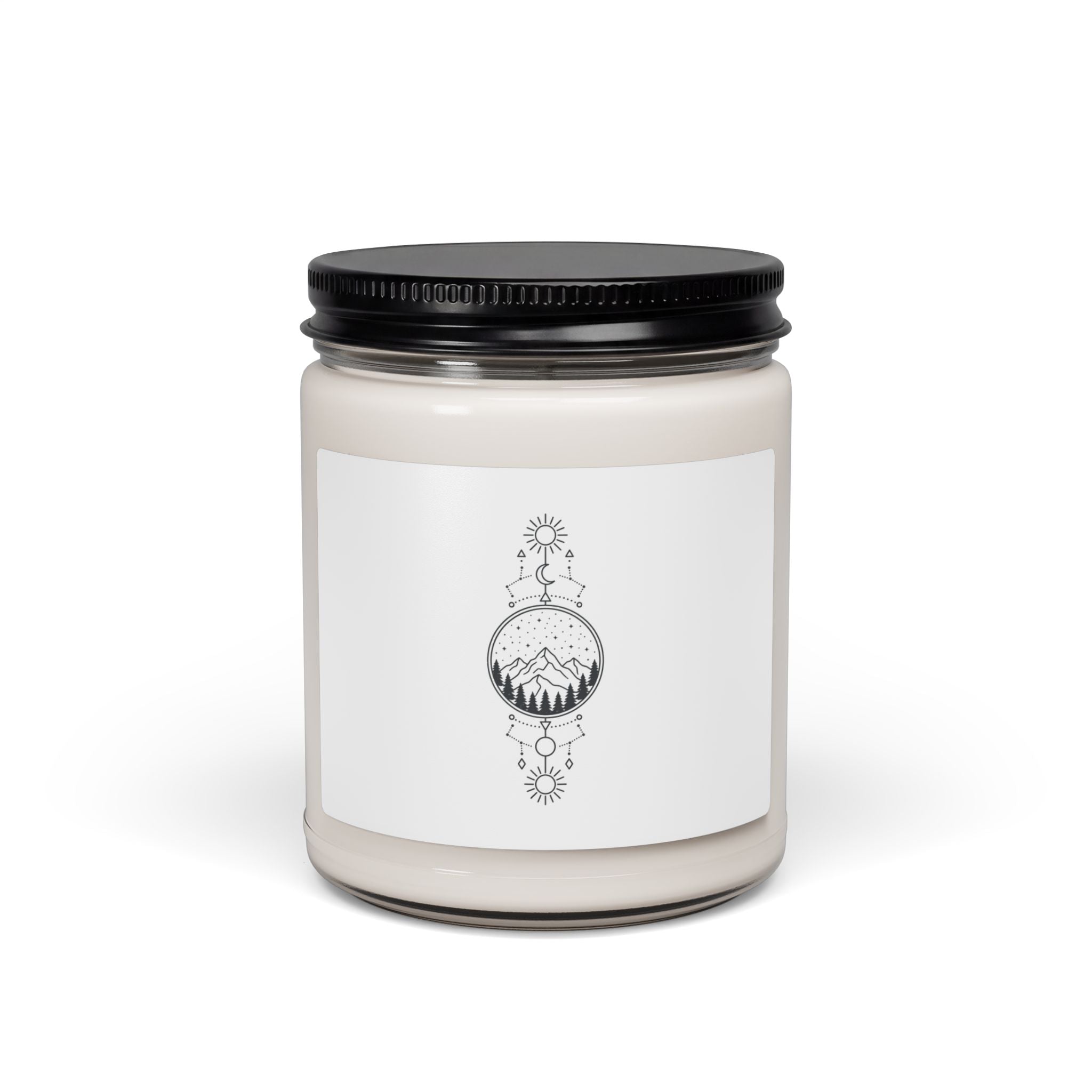 Mountain Moon Soy Candle — 9oz Scented Jar (Boho Celestial Nature Design)