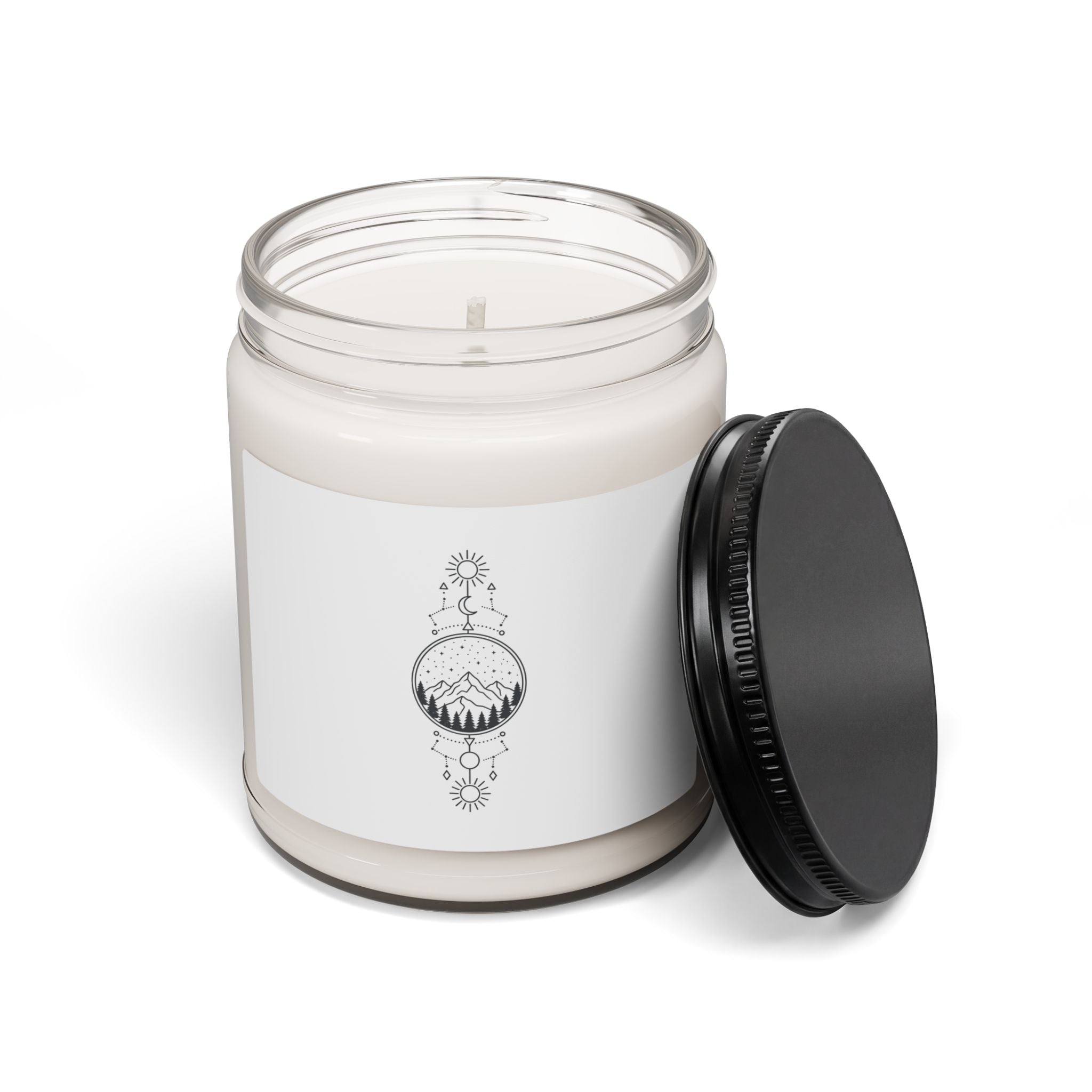 Mountain Moon Soy Candle — 9oz Scented Jar (Boho Celestial Nature Design)