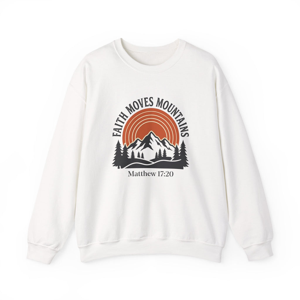 Faith Moves Mountains Sweatshirt — Matthew 17:20 Christian Graphic Crewneck