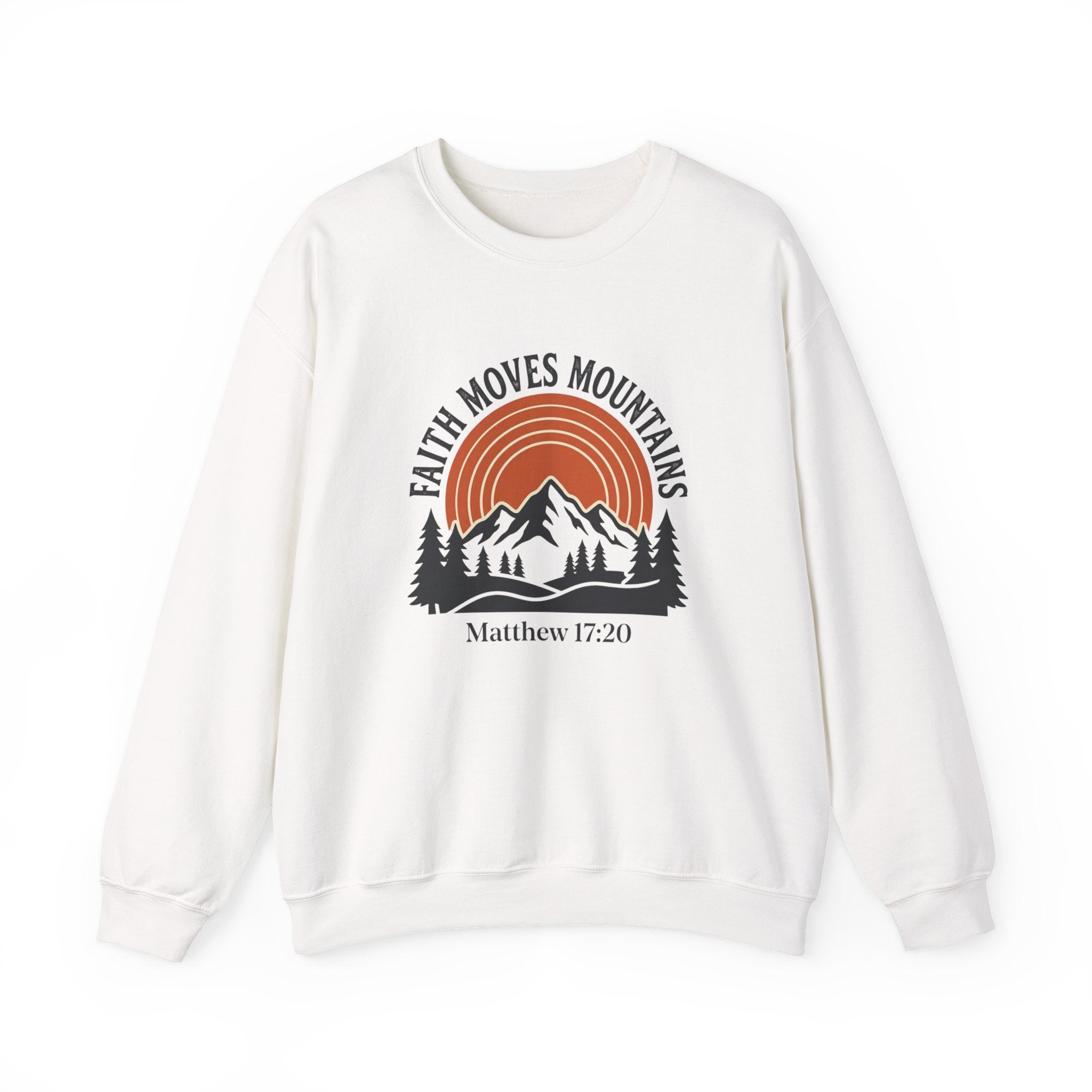 Faith Moves Mountains Sweatshirt — Matthew 17:20 Christian Graphic Crewneck