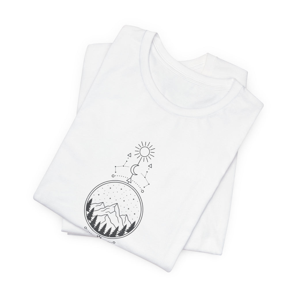 Mountain Moon Phases Tee — Minimalist Nature Graphic T-Shirt