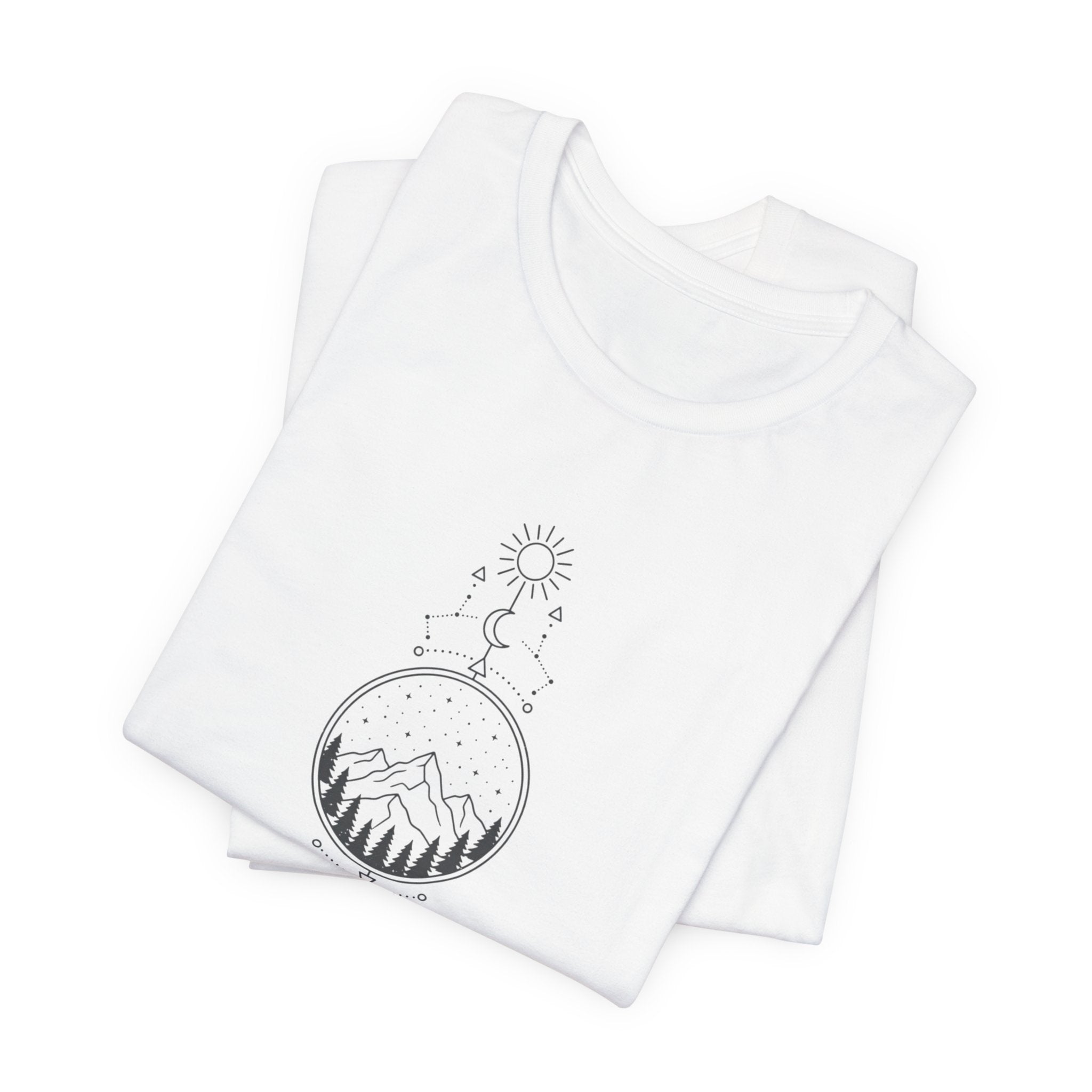 Mountain Moon Phases Tee — Minimalist Nature Graphic T-Shirt
