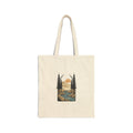 Nature River Scene Tote Bag — Canvas Eco-Friendly Market Tote with Sunset Pine Design